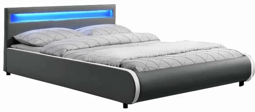 Dulcea K180_200 Ágy ágyráccsal és LED világítással - szürke
