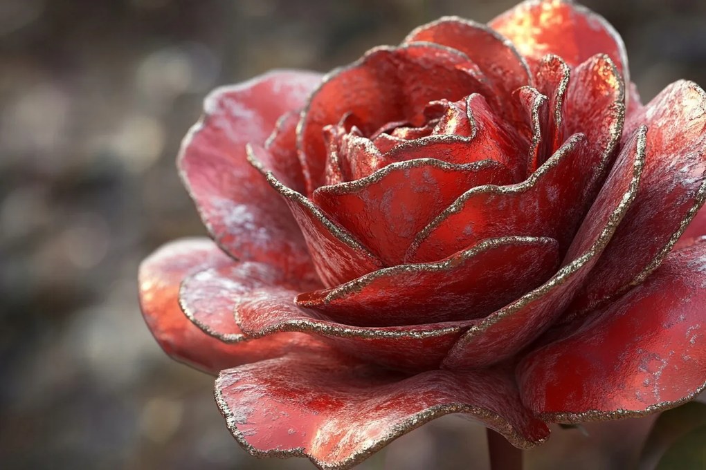 Vászonkép Canvas Virág Rózsa 3D Vörös Arany Makró 60x40