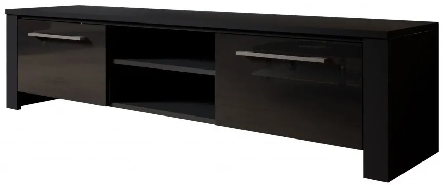 Comodă TV Helix în finisaj Negru / Negru Lucios. 160 cm.
