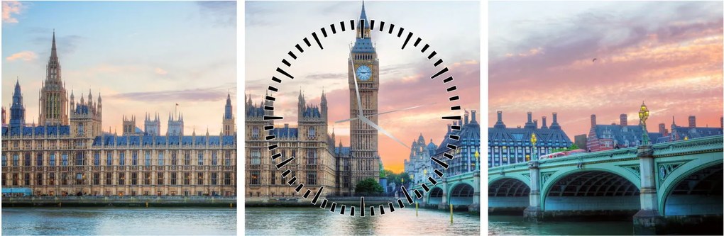 Kép - London pasztell színekben (órával) (90x30 cm)