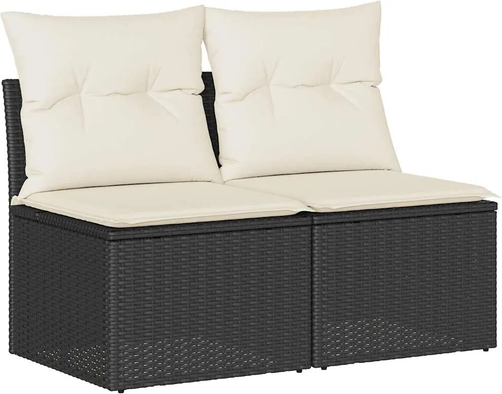vidaXL 2 részes fekete polyrattan akácfa kerti ülőgarnitúra párnával