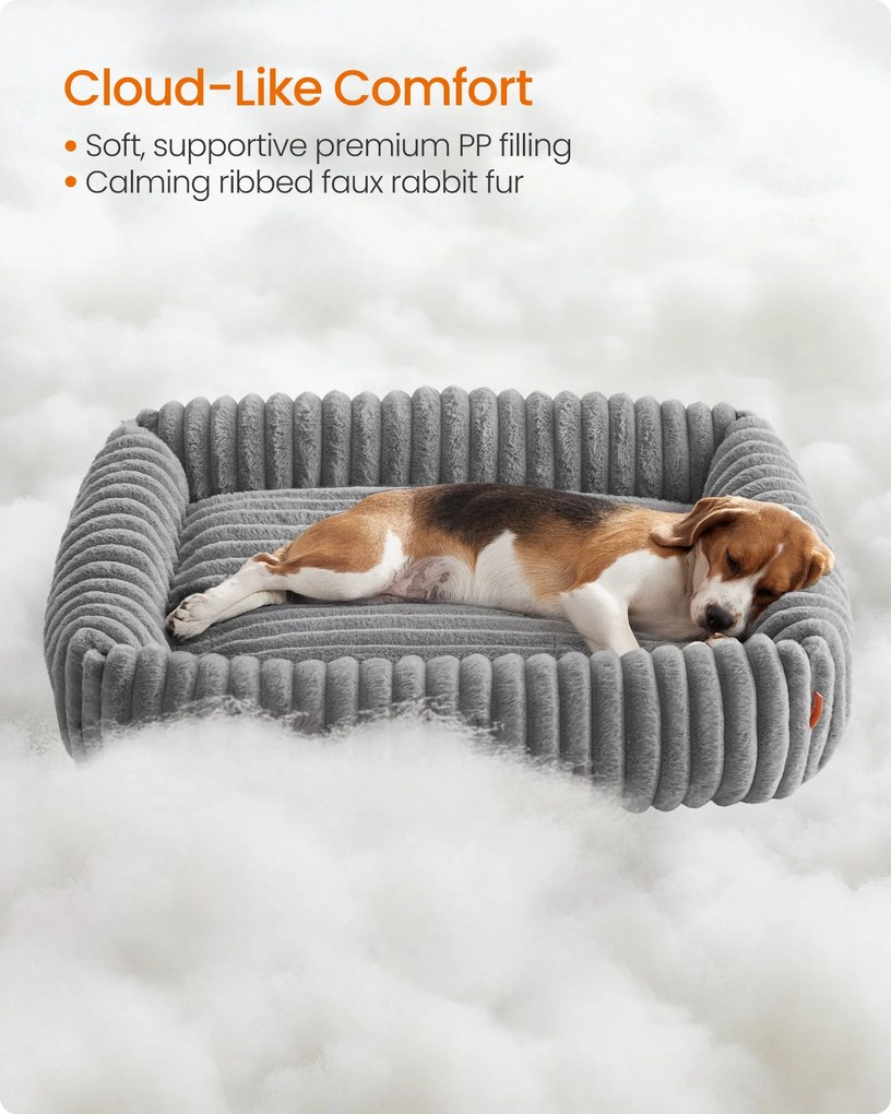 Nagy kutyafekhely, puha párnázással, mosható, 91 x 68 x 18 cm, galambszürke