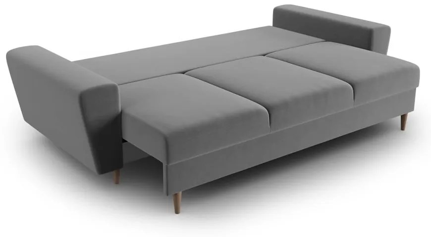 Világosszürke bársony kinyitható tárolóhelyes kanapé 235 cm Kyoto – Cosmopolitan Design