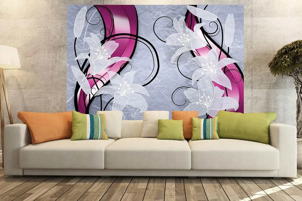 Great Art Fotótapéta – fehér liliom 3D tapéta – 210 x 140 cm