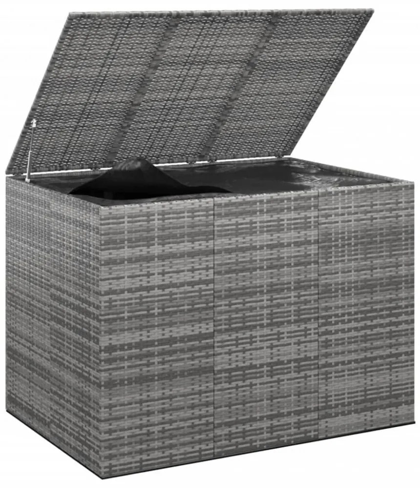 szürke polyrattan kerti párnatartó doboz 145 x 100 x 103 cm