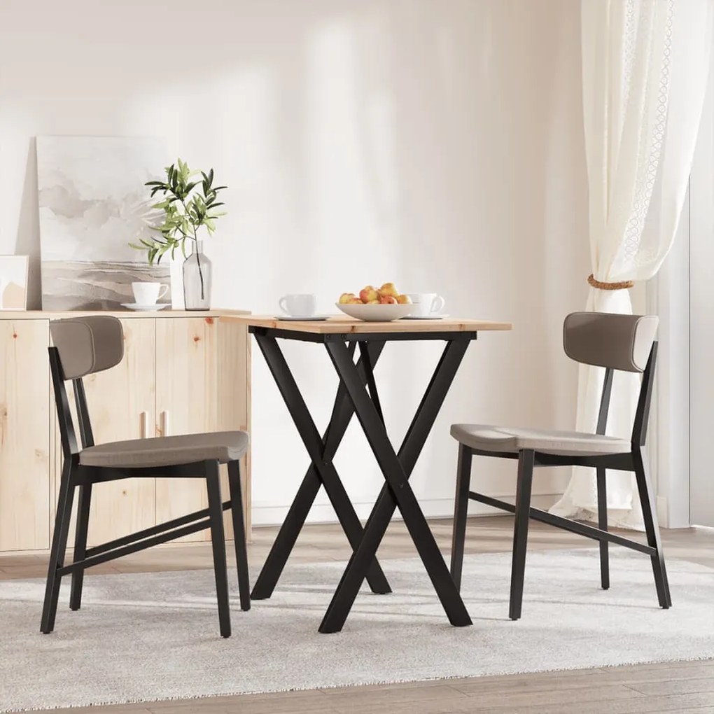 tömör fenyőfa és öntöttvas étkezőasztal X-vázzal 80x50x75 cm