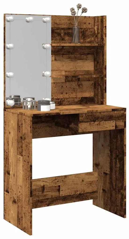 antik fa fésülködőasztal LED-del 74,5 x 40 x 141 cm
