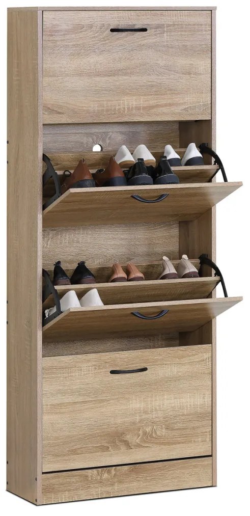 Dulap pentru pantofi, 4 compartimente, decor stejar, MDF