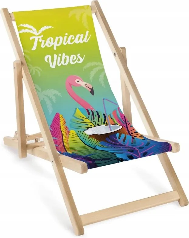 Tropical Vibes Nyomtatott Fa Gyerek Napozóágy, Állítható Háttámlával