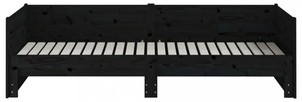 fekete tömör fenyőfa kihúzható kanapéágy 2x(80x200) cm