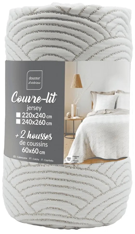 Fehér-bézs jersey ágytakaró és párnahuzat szett 220x240 cm Cassandra – douceur d'intérieur