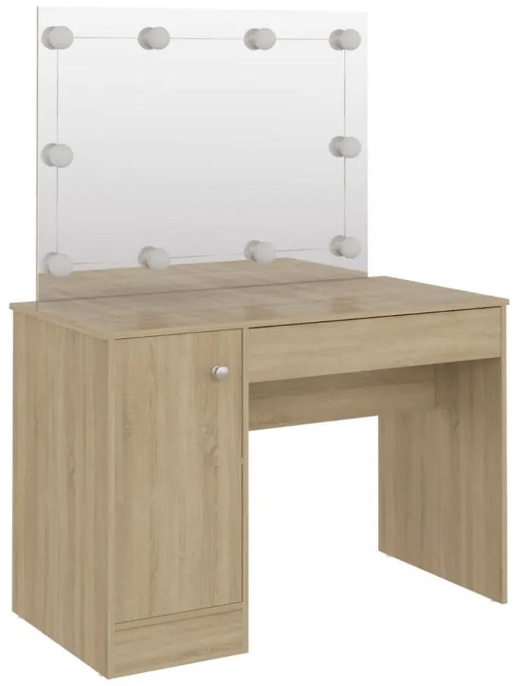 tölgyszínű LED-es MDF sminkasztal 110 x 55 x 145 cm