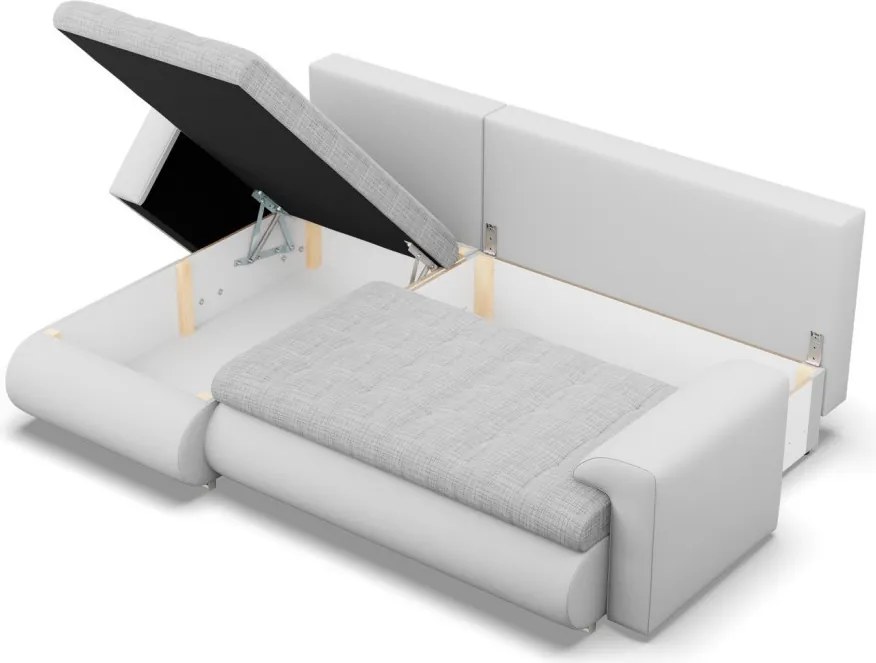 Tokio sarokkanapé, 2 ágyneműtartóval, fonott + műbőr, baloldali, szürke - fehér