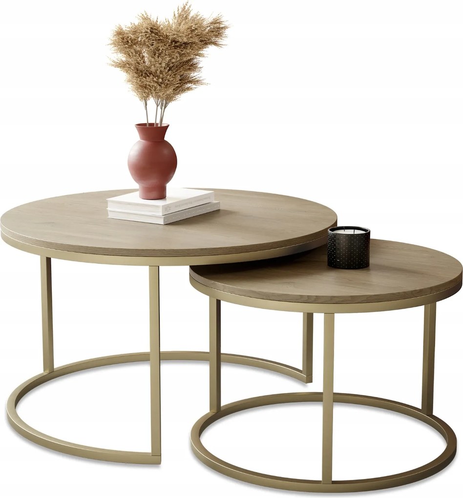 Dohányzóasztal Nappaliba Cremona Arany Lábak 2in1 Kerek Modern Arany