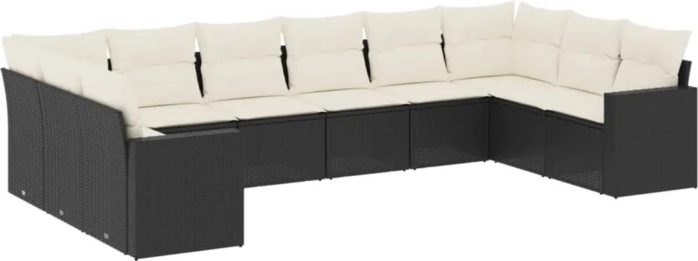 vidaXL 10 részes fekete polyrattan kerti ülőgarnitúra párnákkal