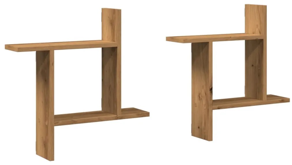 2 db kézműves tölgy színű szerelt fa fali polc 50 x 12 x 50 cm