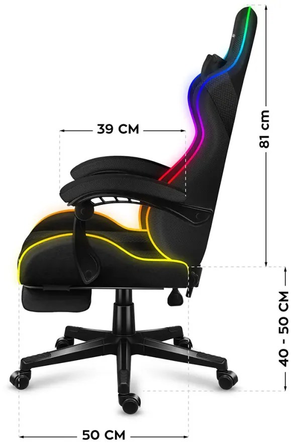 Gamer szék, Force RGB hálós, lábtartóval, fekete