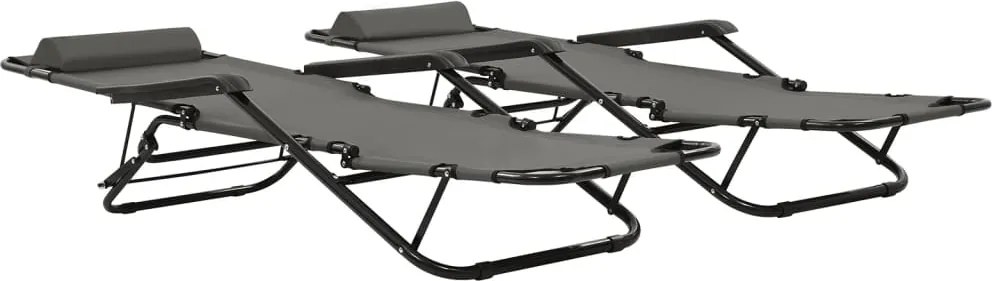 vidaXL 2 db szürke összecsukható acél napozóágy lábtartóval
