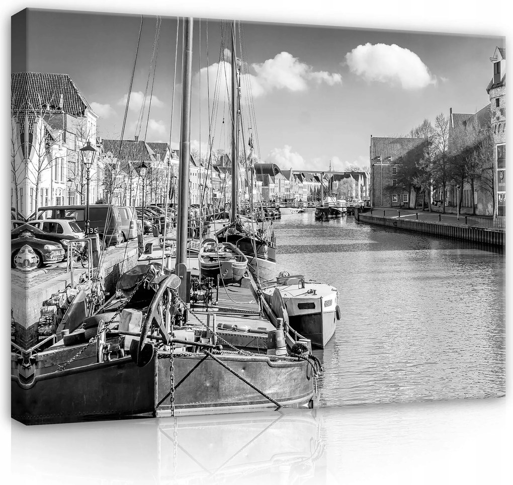Vászonkép 80x60 Csatorna hajók kikötő város városkép Hollandia Zwolle
