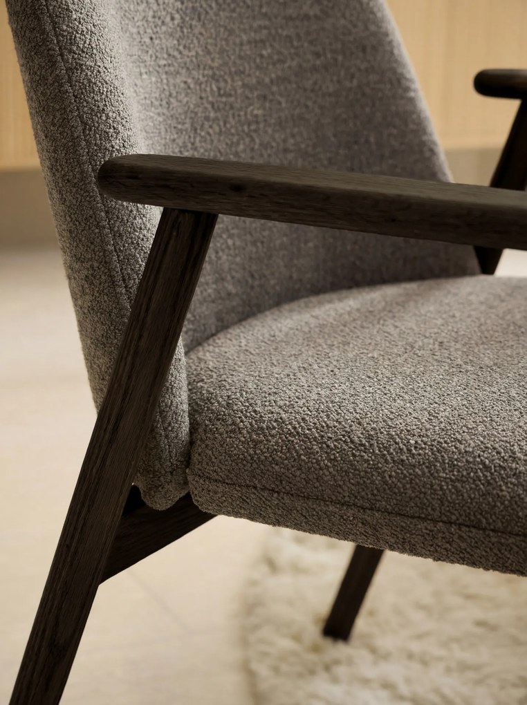 MAZZONI EXPORT RODERIC Barna Taupe (Monza 40)/füstölt lakkozott tölgyfa váz (dió árnyalat) - RETRO FA SZÉK BOUCLÉ  NAPPALIBA ÉTKEZŐBE KONYHÁBA