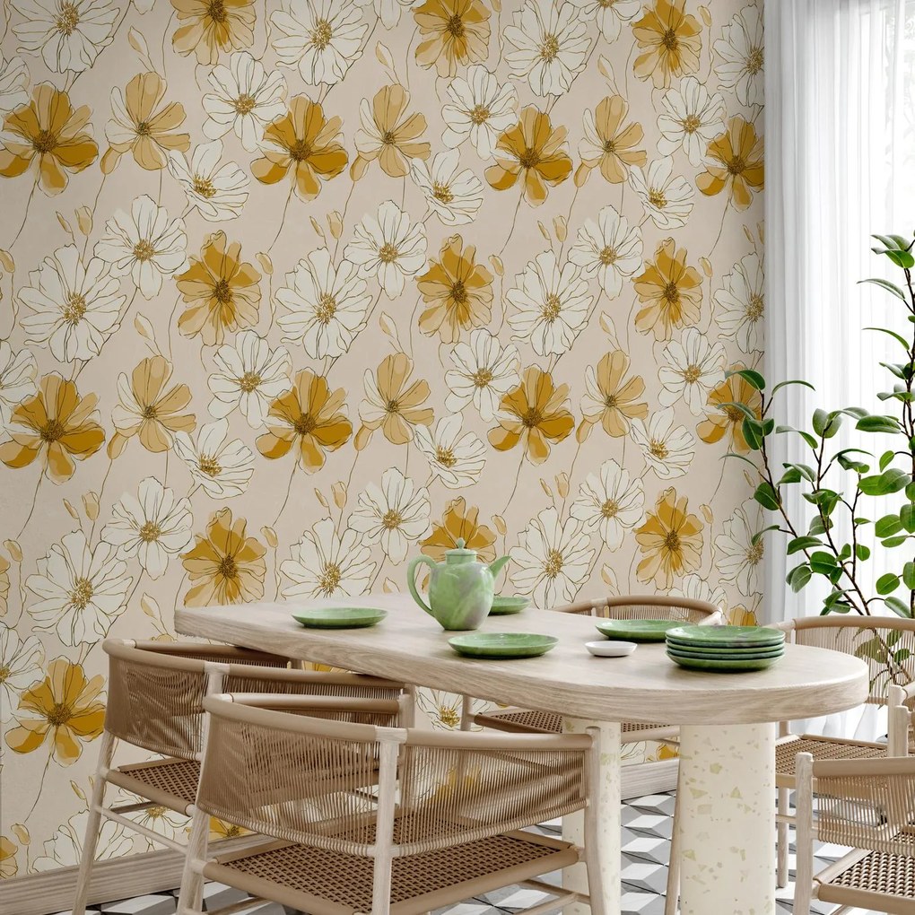 Fotótapéta - Bézs minta virágokkal (147x102 cm)