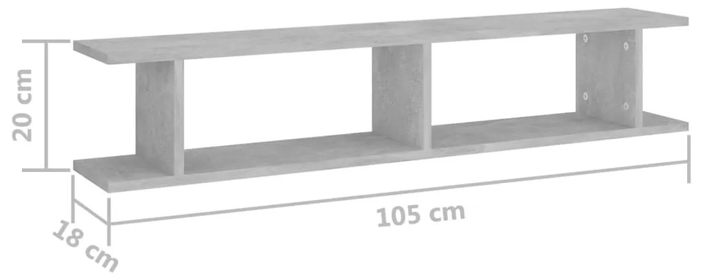 2 db betonszürke forgácslap fali polc 105 x 18 x 20 cm