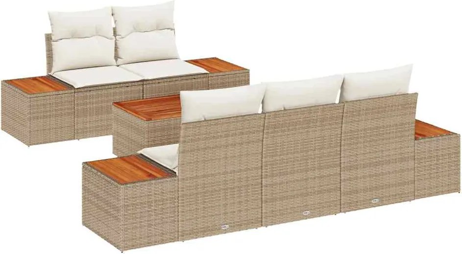 vidaXL Kerti Kanapé Szett párnával tárolóval 6 pcs Bézs Poli rattan
