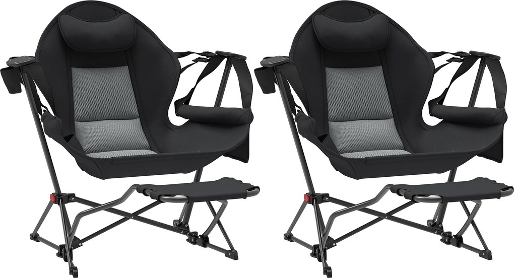 Outsunny 2 darabos Kerti Hintaszék lábtartóval, összecsukható Kemping Szék fejtámasszal, pohártartókkal, zsebekkel és hordtáskával, 120 kg teherbírás