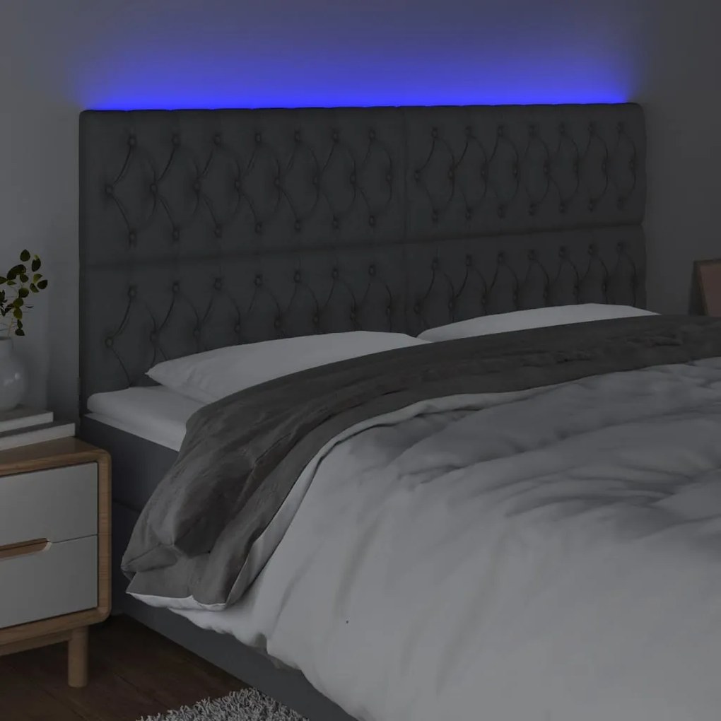 sötétszürke szövet LED-es fejtámla 180x7x118/128 cm