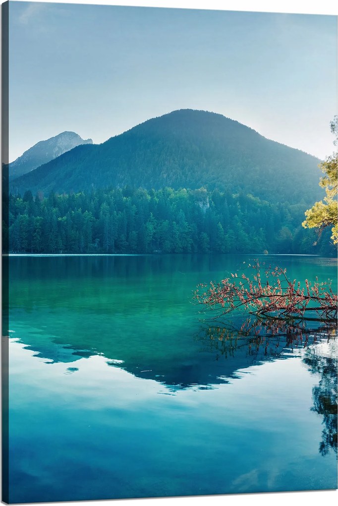 Vászonkép Nap a hegyek felett Tó Víz Nyugalom 80x120 cm