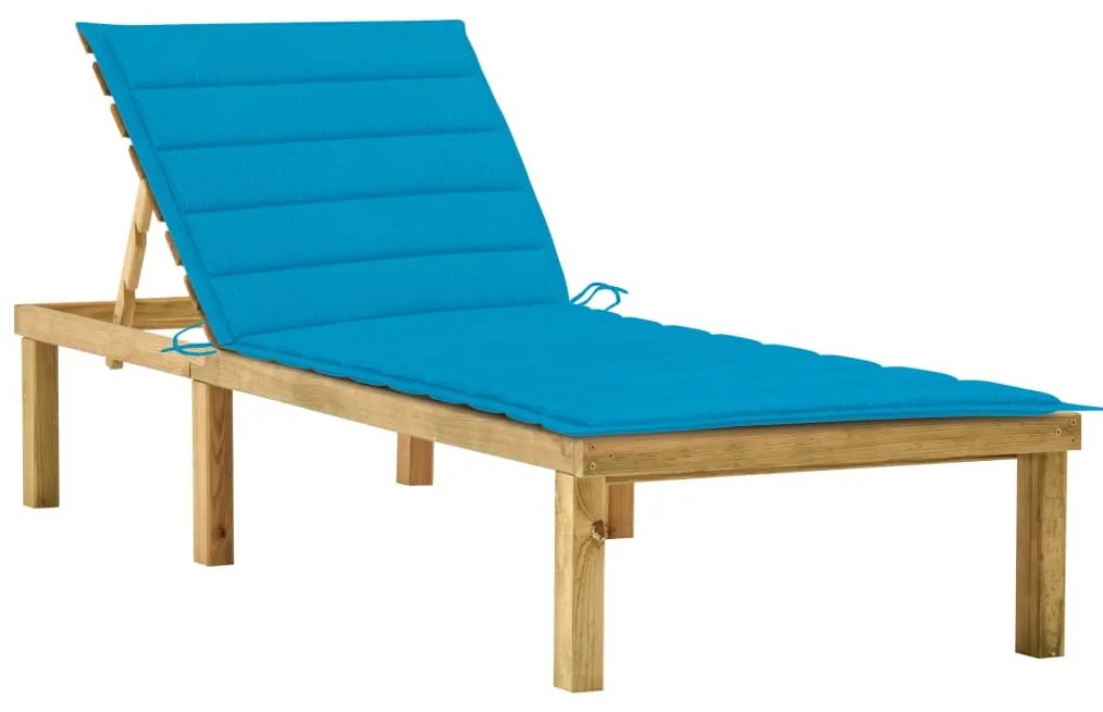 Impregnált fenyőfa napozóágy kék párnával
