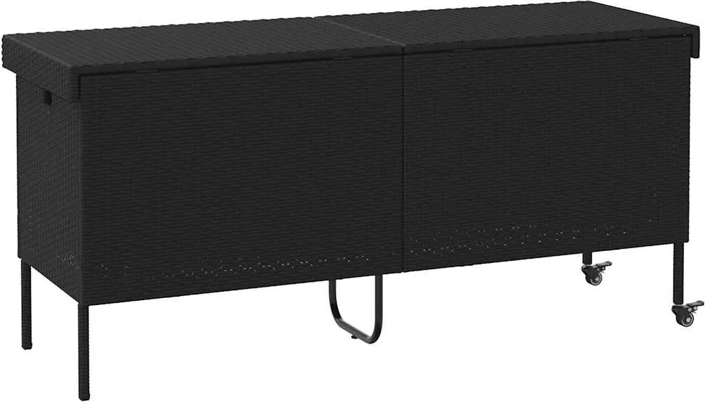 Fekete Polyrattan Kerti Tárolóláda Kerekekkel 160X55X75 Cm