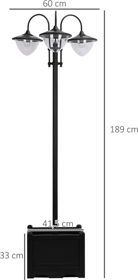 Solar Lantern állólámpa fémből, kerti lámpa, 189 cm magas, kültéri széllámpa, vízálló IP44 virágcserép talppal fekete