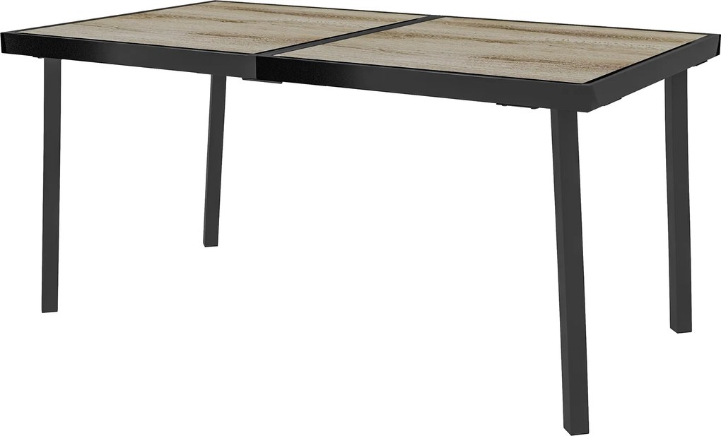 Outsunny 145 x 85 cm-es kerti asztal, erkélyasztal, 6 személyes terasz asztal fahatású felülettel, étkezőasztal kerthez, acél lábakkal, Szürke | Aosom