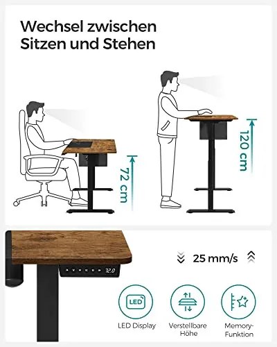 Elektromosan állítható íróasztal komplett, rusztikus barna 140x60x72-120cm