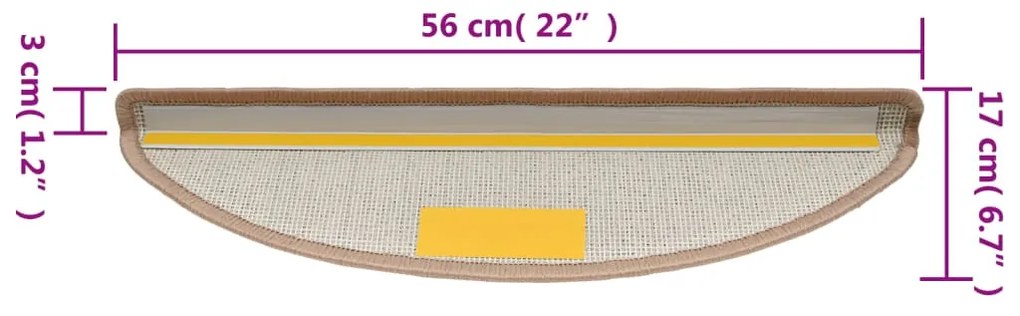 15 darab világosbarna lépcsőszőnyeg 56 x 17 x 3 cm