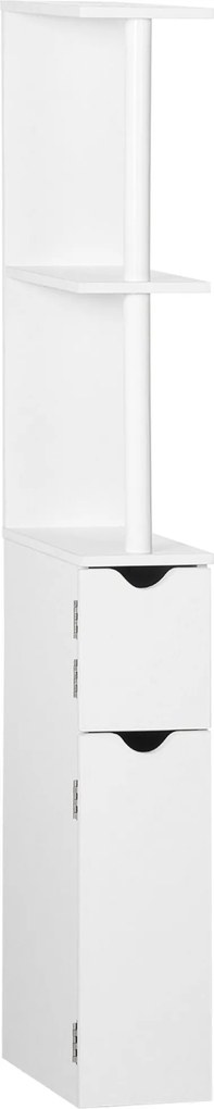 Kleankin Fürdőszoba Oszlopos Szekrény Ajtókkal és Nyitott Polcokkal, Modern Stílusú Fürdőszoba Szekrény 15.2x29.8x118 cm Fehér | Aosom