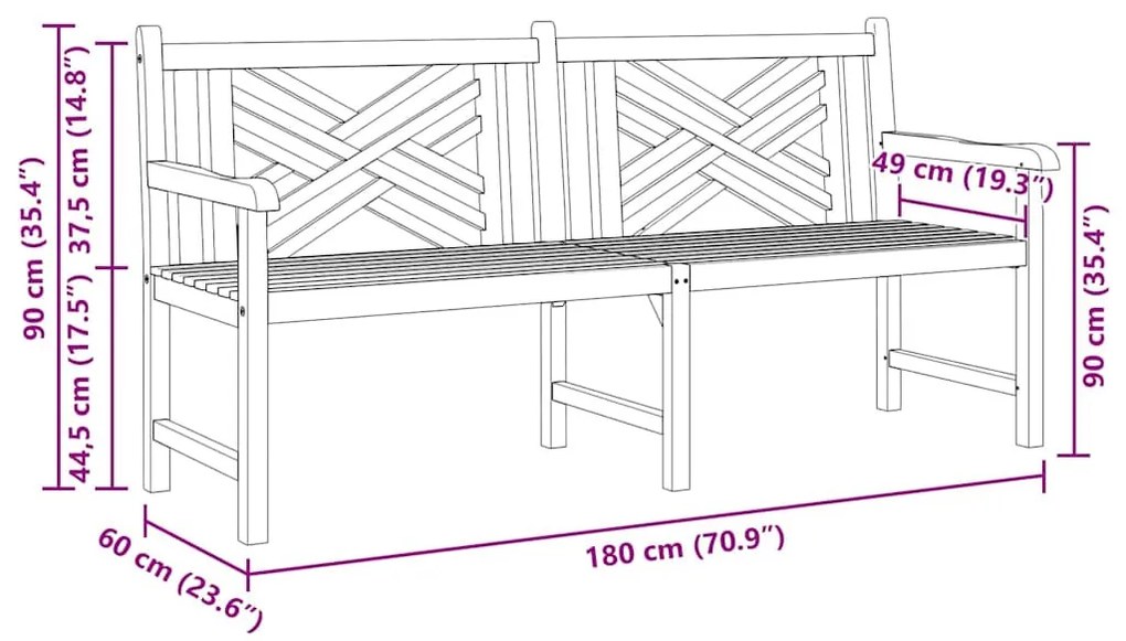 Kerti pad Barna 180 x 60 x 90 cm Tömör tíkfa