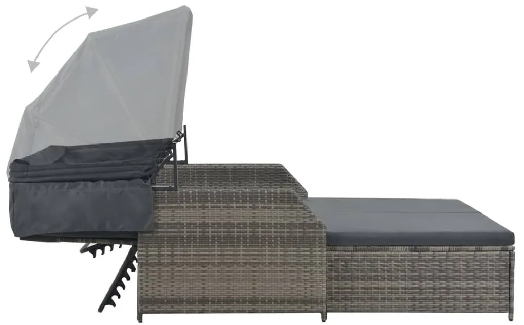 Szürke kétszemélyes polyrattan napozóágy napellenzővel