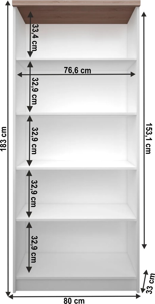 magas könyvespolc, fehér/tölgy sonoma, TOPTY TYP 06