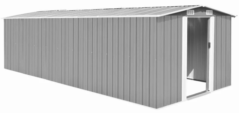 szürke fém kerti fészer 257 x 580 x 181 cm
