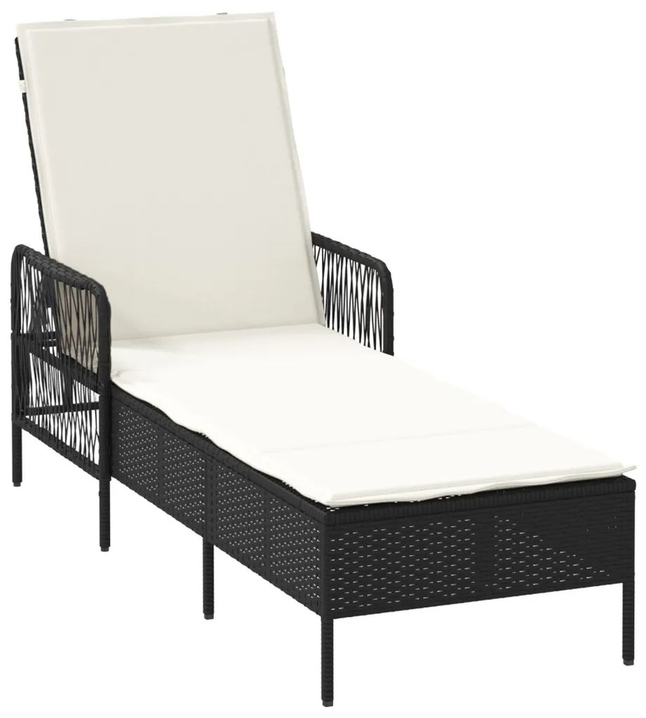 Napozóágy Fekete és krém szín PE Rattan 157 x 55 x 92 cm