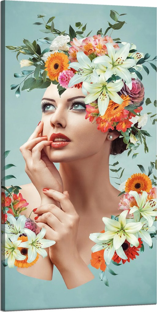 Vászonkép Gyönyörű Nő Virágok Portré 60x120 cm Ideális ajándék