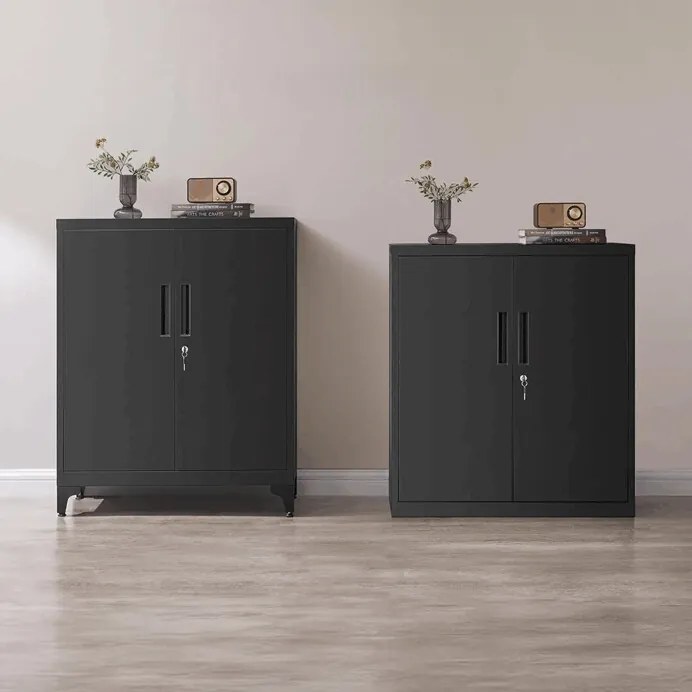 Komód 80x40x90 cm, fém, fekete, AUS-E1113 BK