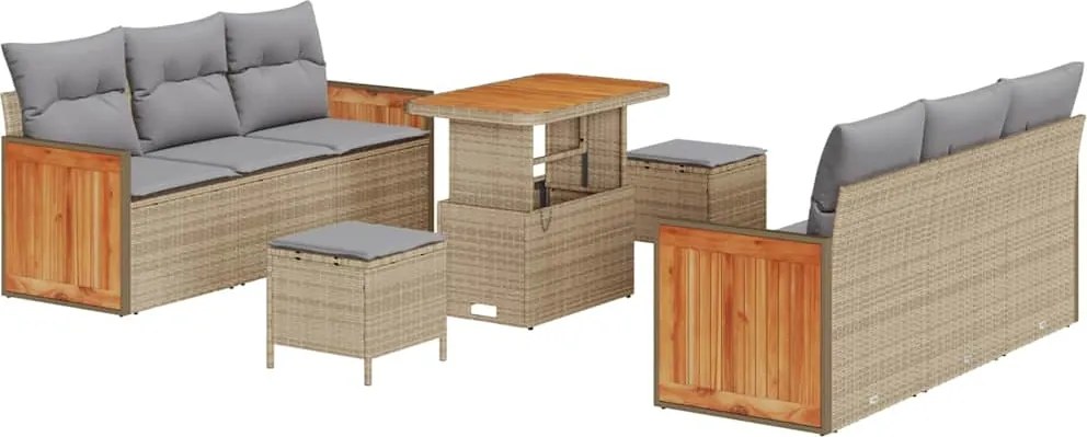 vidaXL Kerti Kanapé Szett párnával 9 pcs Beige és Világosszürke