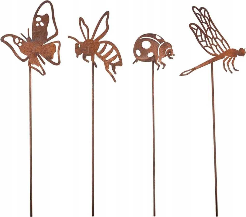 4 db-os kerti dísz szett fém pillangó szitakötő a kertbe