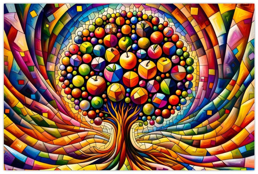 Kép – Színes fa almákkal (90x60 cm)