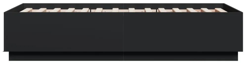 fekete szerelt fa ágykeret LED-világítással 90 x 190 cm