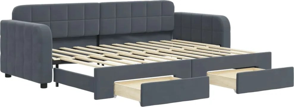 vidaXL sötétszürke kihúzható bársony heverő fiókkal 80 x 200 cm