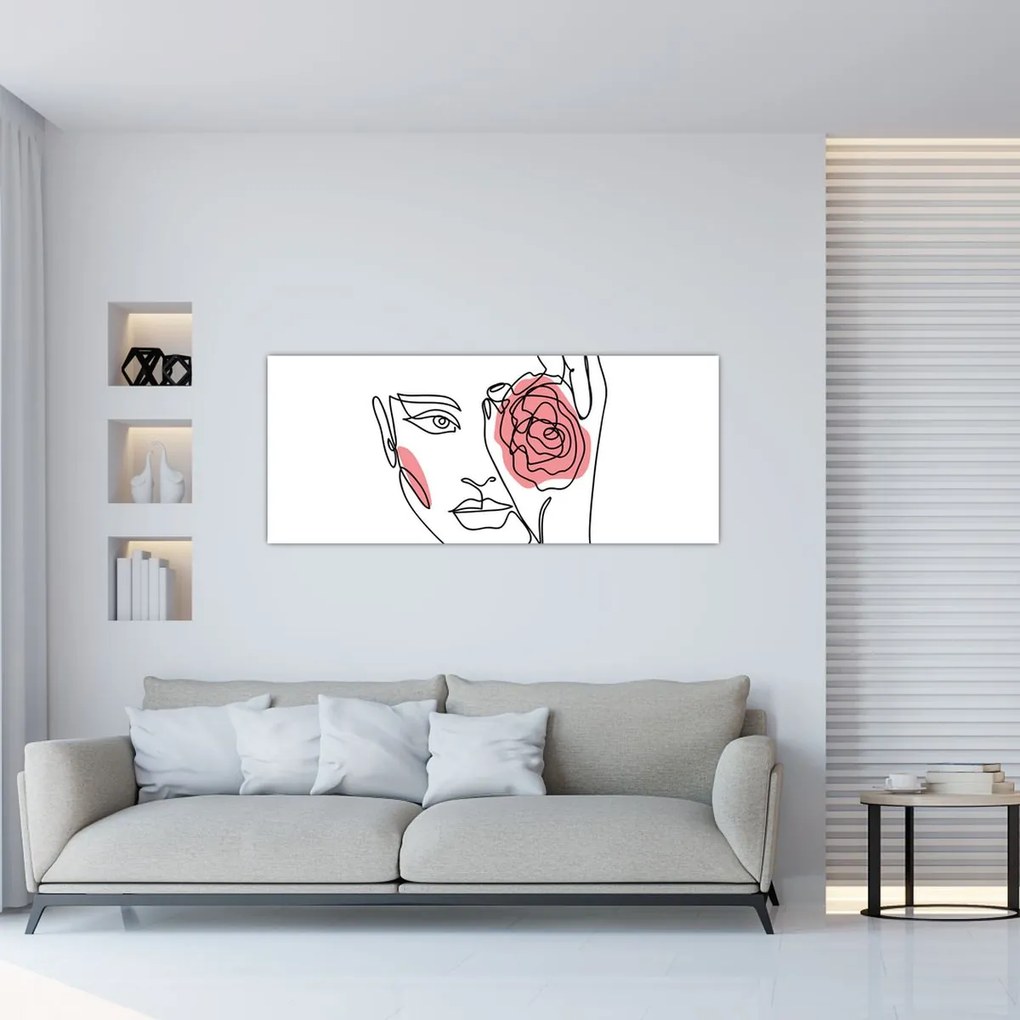 Kép - Line art arc rózsával (120x50 cm)